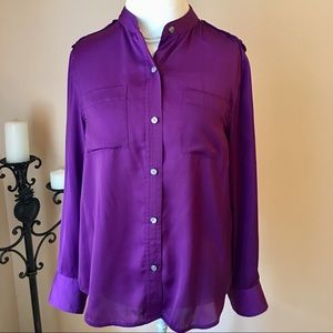 DKNYC Purple Silky Button Front Shirt Size Large